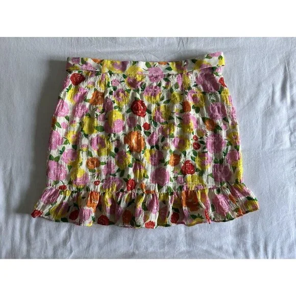 MANGO Women’s Pradera Colorful Floral Belted Lined Mini Skirt Size XL - Picture 3 of 10